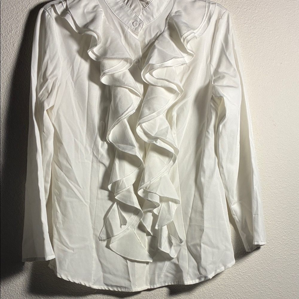 Zanzea White Ruffle Front Blouse